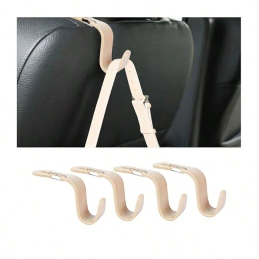 Car Seat Headrest Hook, 4PCS Vehicle Seat Back Hanger Hook With Metal Lock, Multifunctional Auto Interior Purse Handbag Storage Organizer Accessories, Universal For SUV RV Truck Beige