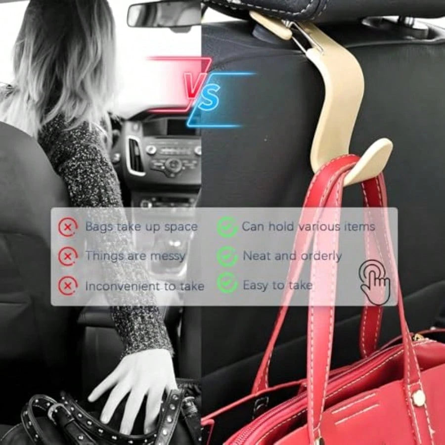 Car Seat Headrest Hook, 4PCS Vehicle Seat Back Hanger Hook With Metal Lock, Multifunctional Auto Interior Purse Handbag Storage Organizer Accessories, Universal For SUV RV Truck Beige