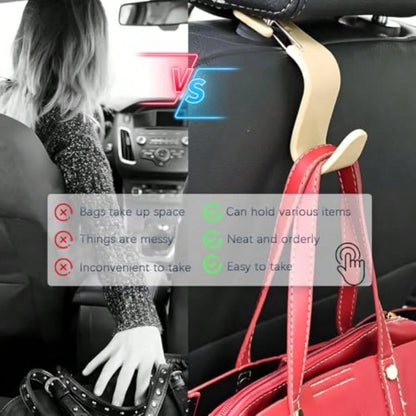 Car Seat Headrest Hook, 4PCS Vehicle Seat Back Hanger Hook With Metal Lock, Multifunctional Auto Interior Purse Handbag Storage Organizer Accessories, Universal For SUV RV Truck Beige