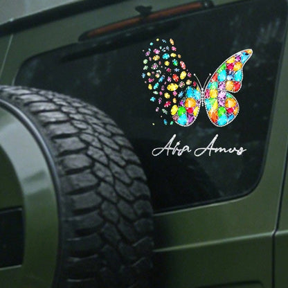 Car Stickers And Decals, Automotive Decals, Suitable For Rear Windshield, Fuel Tank Cap, And Car Doors, Colorful Butterfly With Sparkles And Name Decal, Car Accessories Window Decals Vinyl