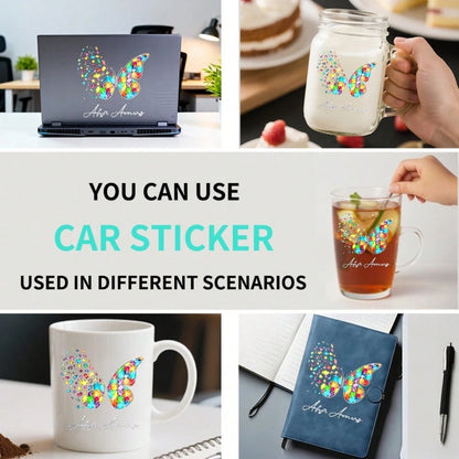 Car Stickers And Decals, Automotive Decals, Suitable For Rear Windshield, Fuel Tank Cap, And Car Doors, Colorful Butterfly With Sparkles And Name Decal, Car Accessories Window Decals Vinyl