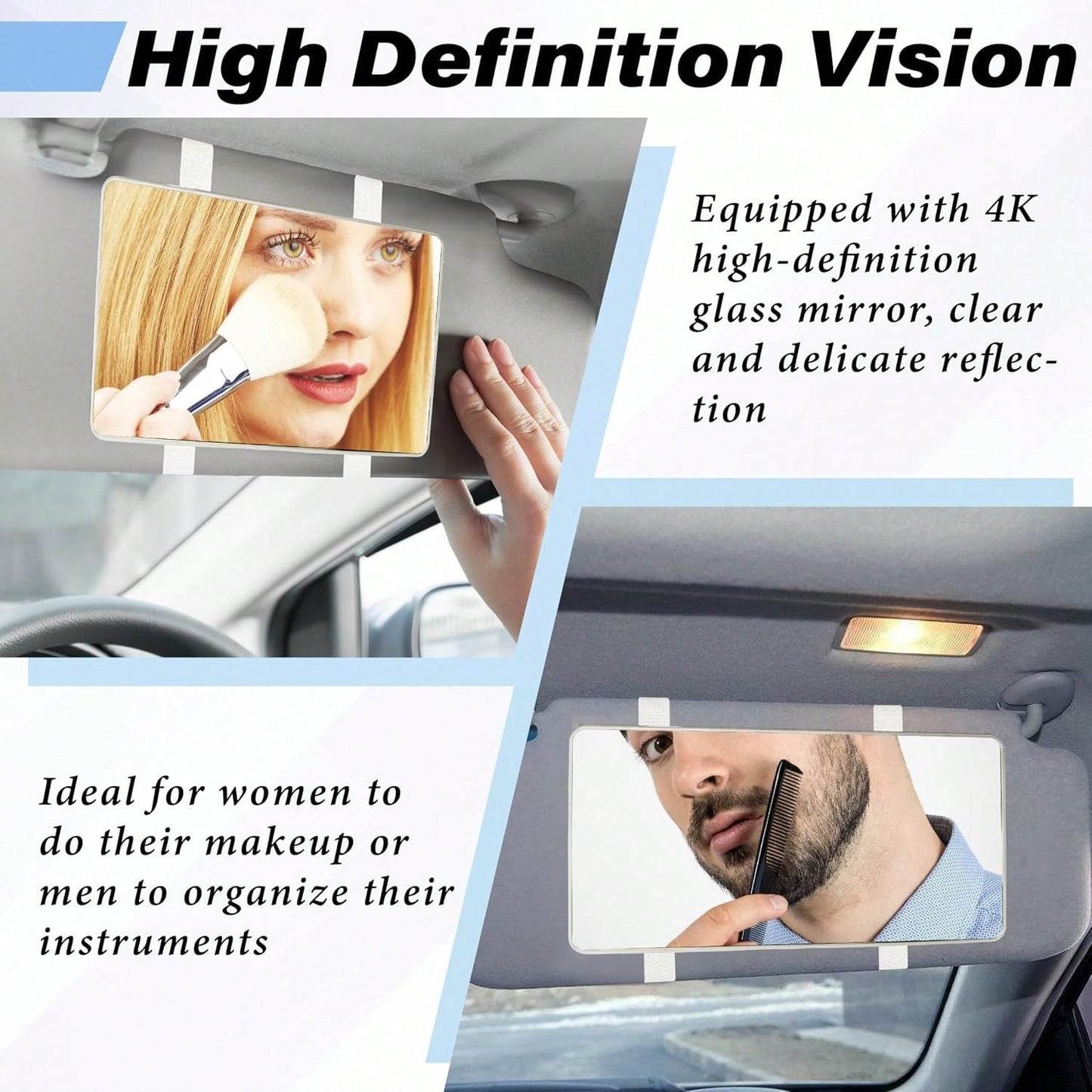Car Sun Visor Mirror, Cosmetic Makeup Mirrors With Straps, HD Cars Interior Cosmetic Mirror, Car Accessories For Women Universal Sun Visor Mirrors For Trucks, Cars, SUVs,Car Acessesories,Car Decor,Car