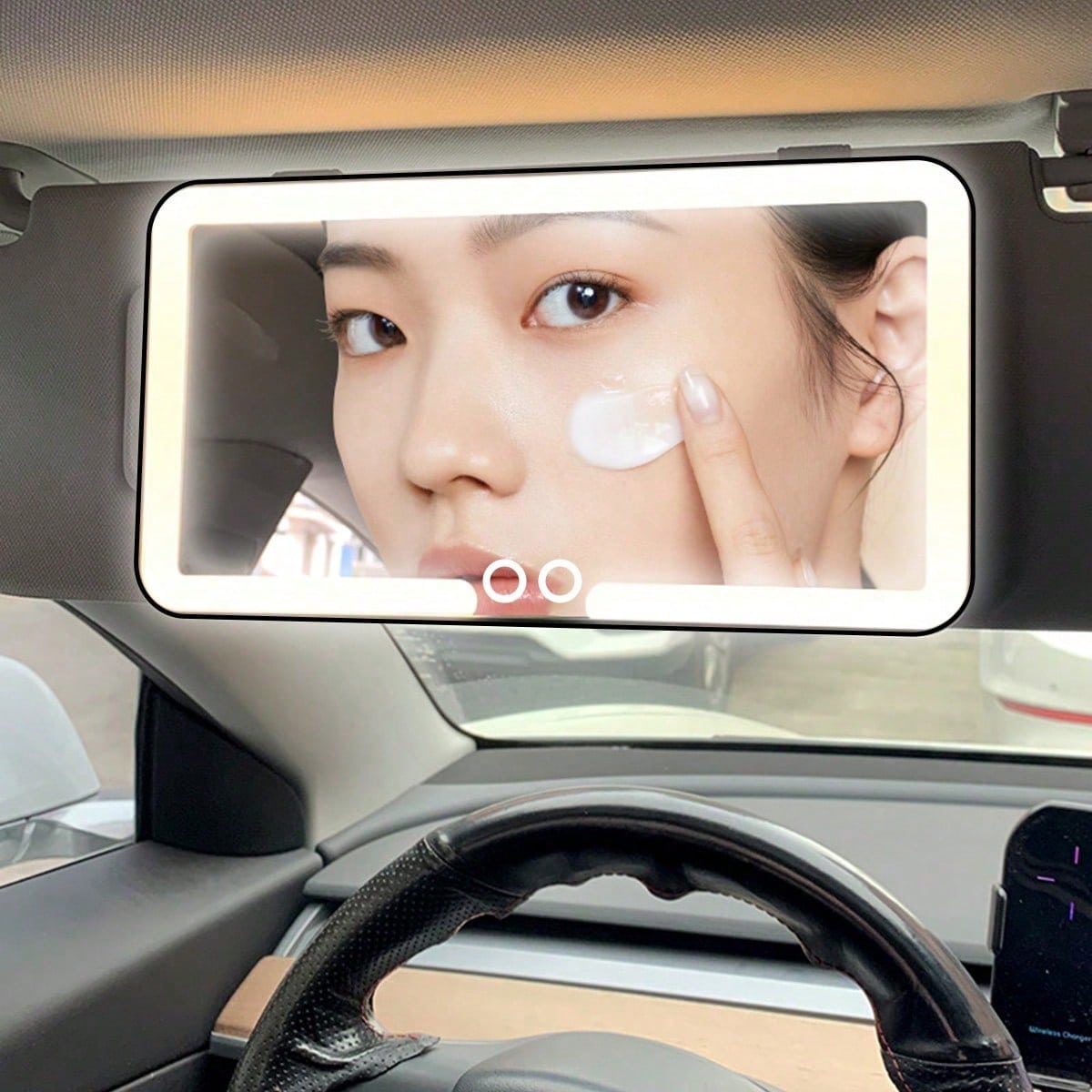 Car Sun Visor Vanity Mirror, Rechargeable Vehicle Makeup Mirror, Dimmable Touch Screen Cosmetic Mirror, Auto Travel Accessories, Universal For Most Cars