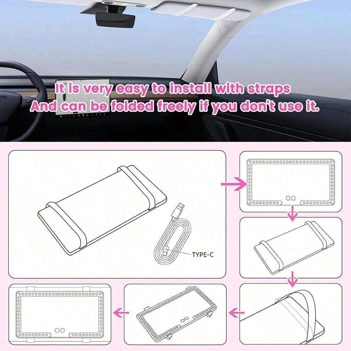Car Sun Visor Vanity Mirror, Rechargeable Vehicle Makeup Mirror, Dimmable Touch Screen Cosmetic Mirror, Auto Travel Accessories, Universal For Most Cars