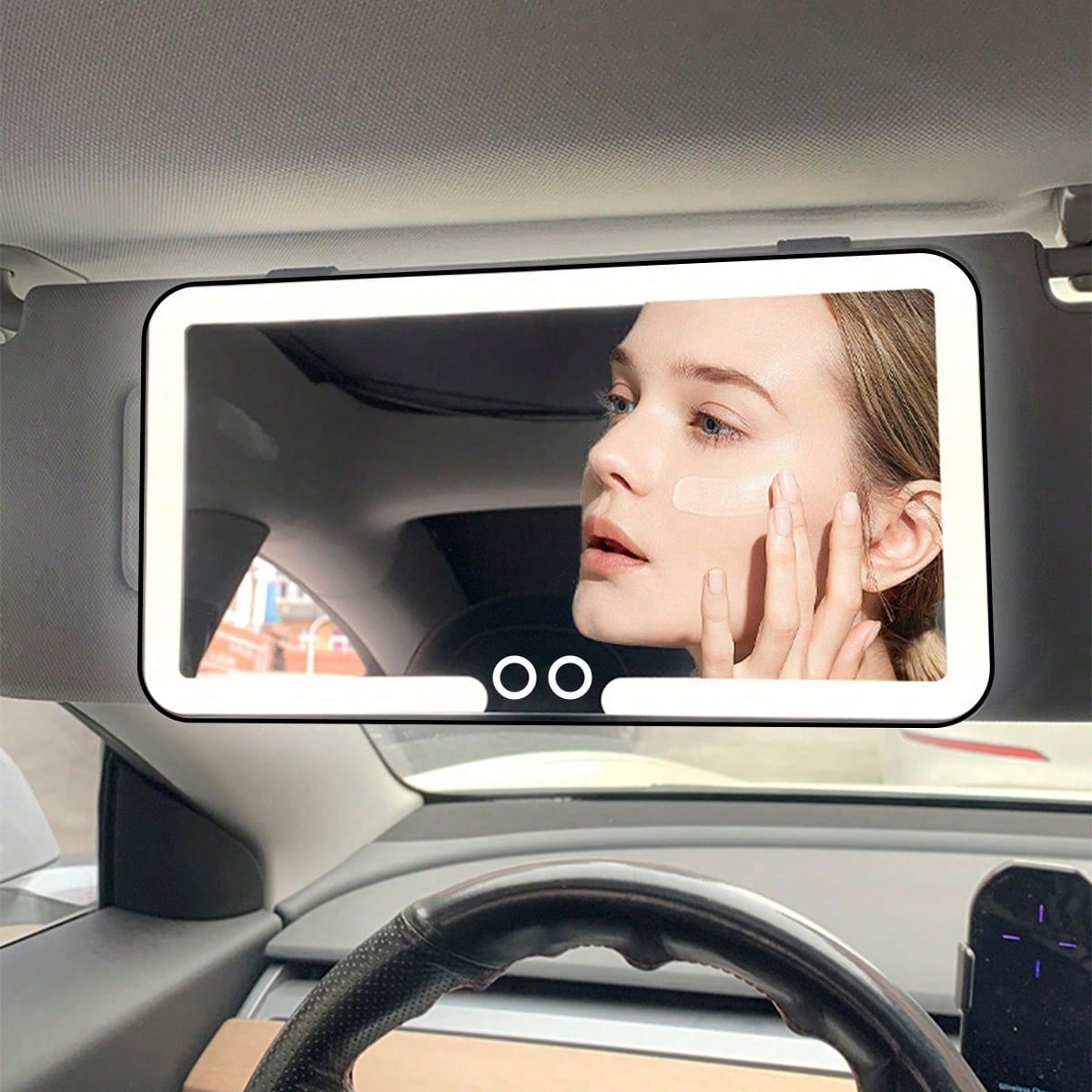 Car Sun Visor Vanity Mirror, Rechargeable Vehicle Makeup Mirror, Dimmable Touch Screen Cosmetic Mirror, Auto Travel Accessories, Universal For Most Cars