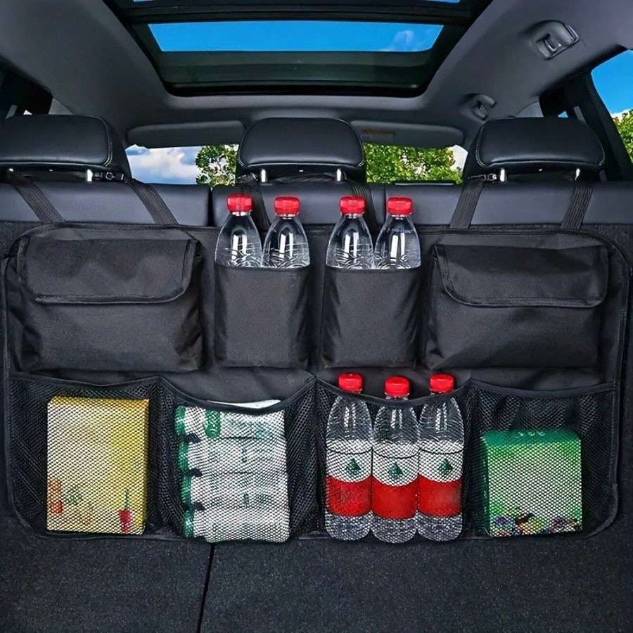 Car Trunk Organizer, Large Capacity Adjustable Rear Storage Bag, Oxford Material Multi-Purpose Seat Backrest Organizer, Suitable For All Car Models!Car Organizer