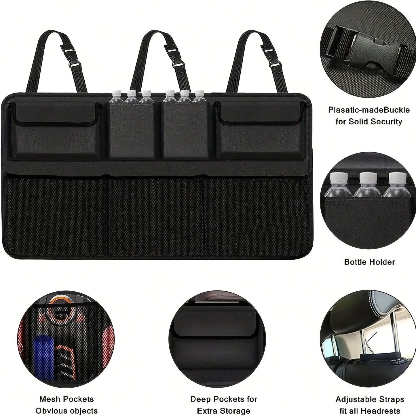 Car Trunk Organizer, Large Capacity Adjustable Rear Storage Bag, Oxford Material Multi-Purpose Seat Backrest Organizer, Suitable For All Car Models!Car Organizer