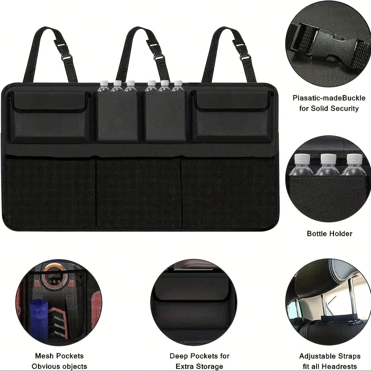 Car Trunk Organizer, Large Capacity Adjustable Rear Storage Bag, Oxford Material Multi-Purpose Seat Backrest Organizer, Suitable For All Car Models!Car Organizer