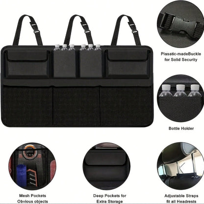 Car Trunk Organizer, Large Capacity Adjustable Rear Storage Bag, Oxford Material Multi-Purpose Seat Backrest Organizer, Suitable For All Car Models!Car Organizer