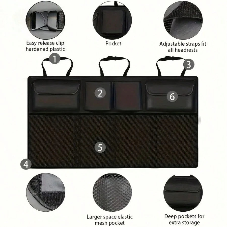 Car Trunk Organizer, Large Capacity Adjustable Rear Storage Bag, Oxford Material Multi-Purpose Seat Backrest Organizer, Suitable For All Car Models!Car Organizer