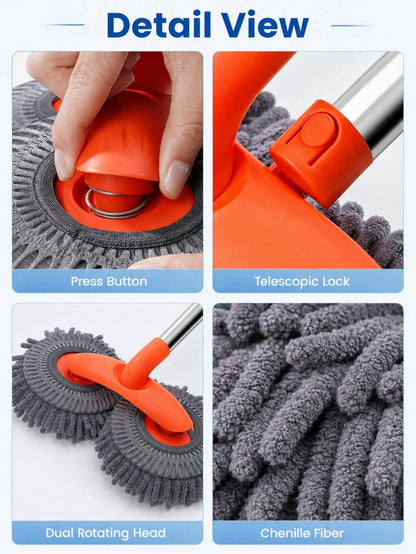 Car Wash Mop With Telescopic Long Handle And Dual Heads, 360-Degree Rotating Brush, Microfiber Windshield Cleaning Brush, RV Accessory For Car Window Cleaning (Batteries Not Included)