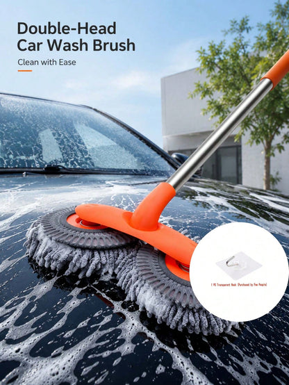 Car Wash Mop With Telescopic Long Handle And Dual Heads, 360-Degree Rotating Brush, Microfiber Windshield Cleaning Brush, RV Accessory For Car Window Cleaning (Batteries Not Included)