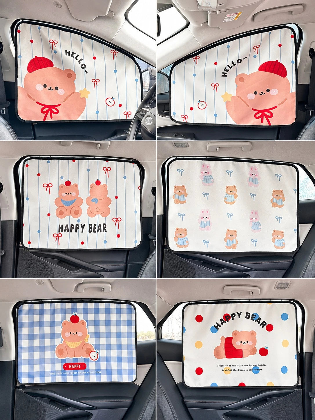 Car Window Sunshade Cute Bear Side Window Sunshade With Sliding Rail UV Blocking Heat Insulation Privacy Cover Car SUV Sun Protection Window Curtain Car Interior Accessories Car Decoration