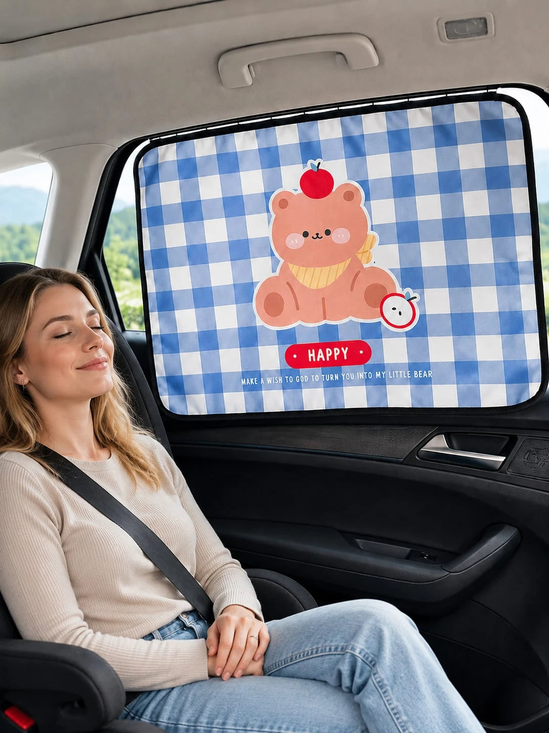 Car Window Sunshade Cute Bear Side Window Sunshade With Sliding Rail UV Blocking Heat Insulation Privacy Cover Car SUV Sun Protection Window Curtain Car Interior Accessories Car Decoration