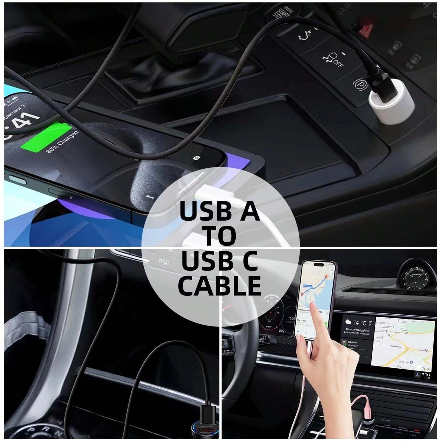 Carplay Cable Compatible With IPhone 16 17 USB A To USB C Cable, Suitable For 17 Air/17 16 15 Pro Max, Plus, Pro 12.9/11, 10th Gen, Air 5/4th Gen, Mini 6th Gen Charger Car Charging Cable