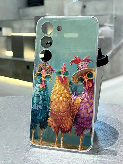 Cartoon Chicken Print Minimalist Practical Multi-Function Ditsy Floral Painted Minimalist Phone Case Compatible With IPhone/ Compatible With Galaxy/,Compatible With Redmi Series Waterproof Shockproof