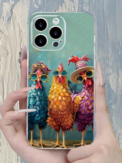 Cartoon Chicken Print Minimalist Practical Multi-Function Ditsy Floral Painted Minimalist Phone Case Compatible With IPhone/ Compatible With Galaxy/,Compatible With Redmi Series Waterproof Shockproof