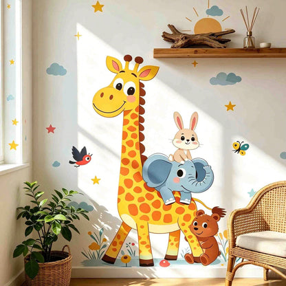 Cartoon Giraffe Sun Cloud Wall Decal For Children's Rooms And Kindergartens, Self-Adhesive Decorative Wall Sticker.