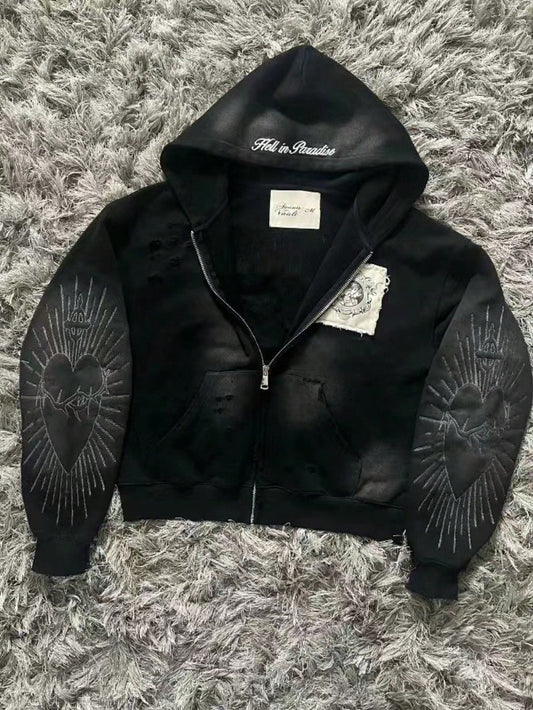 Casual And Comfortable Printed Sweater Short Hoodie Versatile Zipper Cardigan Jacket