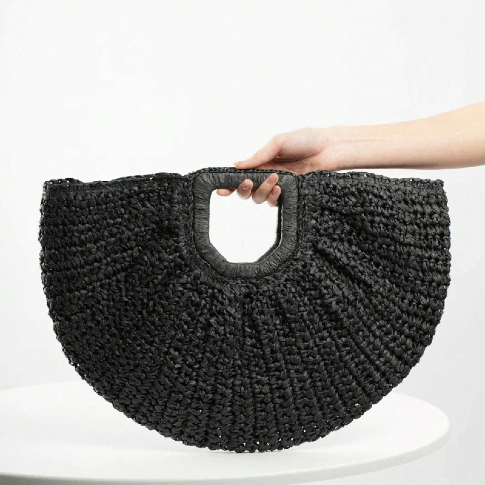 Casual Rattan Wicker Tote Bag Large Capacity Woven Designer Beach Bag Women's Straw Summer Half-Moon Beach Handbag Shopper Tote