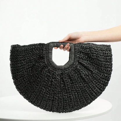 Casual Rattan Wicker Tote Bag Large Capacity Woven Designer Beach Bag Women's Straw Summer Half-Moon Beach Handbag Shopper Tote
