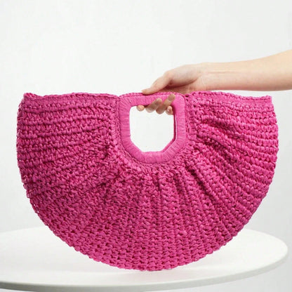 Casual Rattan Wicker Tote Bag Large Capacity Woven Designer Beach Bag Women's Straw Summer Half-Moon Beach Handbag Shopper Tote