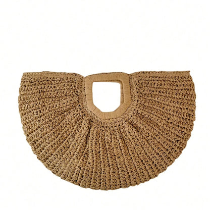 Casual Rattan Wicker Tote Bag Large Capacity Woven Designer Beach Bag Women's Straw Summer Half-Moon Beach Handbag Shopper Tote