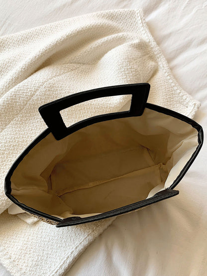 Casual Solid Color Contrast Binding Double Handle Straw Bag, For Women, Rookies & White-Collar Workers,For Lady,For Female Portable For Business/Commute/Work/Office,For Festivals/Vacation/Holiday,For
