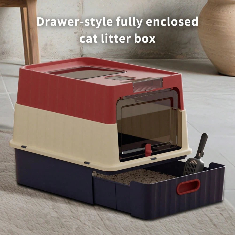 Cat Litter Box, Fully Enclosed, Odorless, Capacity Premium Cat 52*35*35cmDrawer-Style Enclosed Cat Litter Box – Large Odor-Control Kitty Toilet With Pull-Out Tray