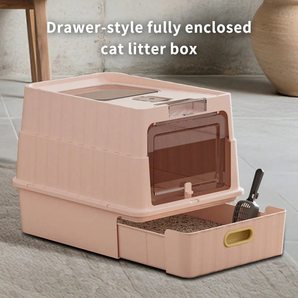 Cat Litter Box, Fully Enclosed, Odorless, Capacity Premium Cat 52*35*35cmDrawer-Style Enclosed Cat Litter Box – Large Odor-Control Kitty Toilet With Pull-Out Tray