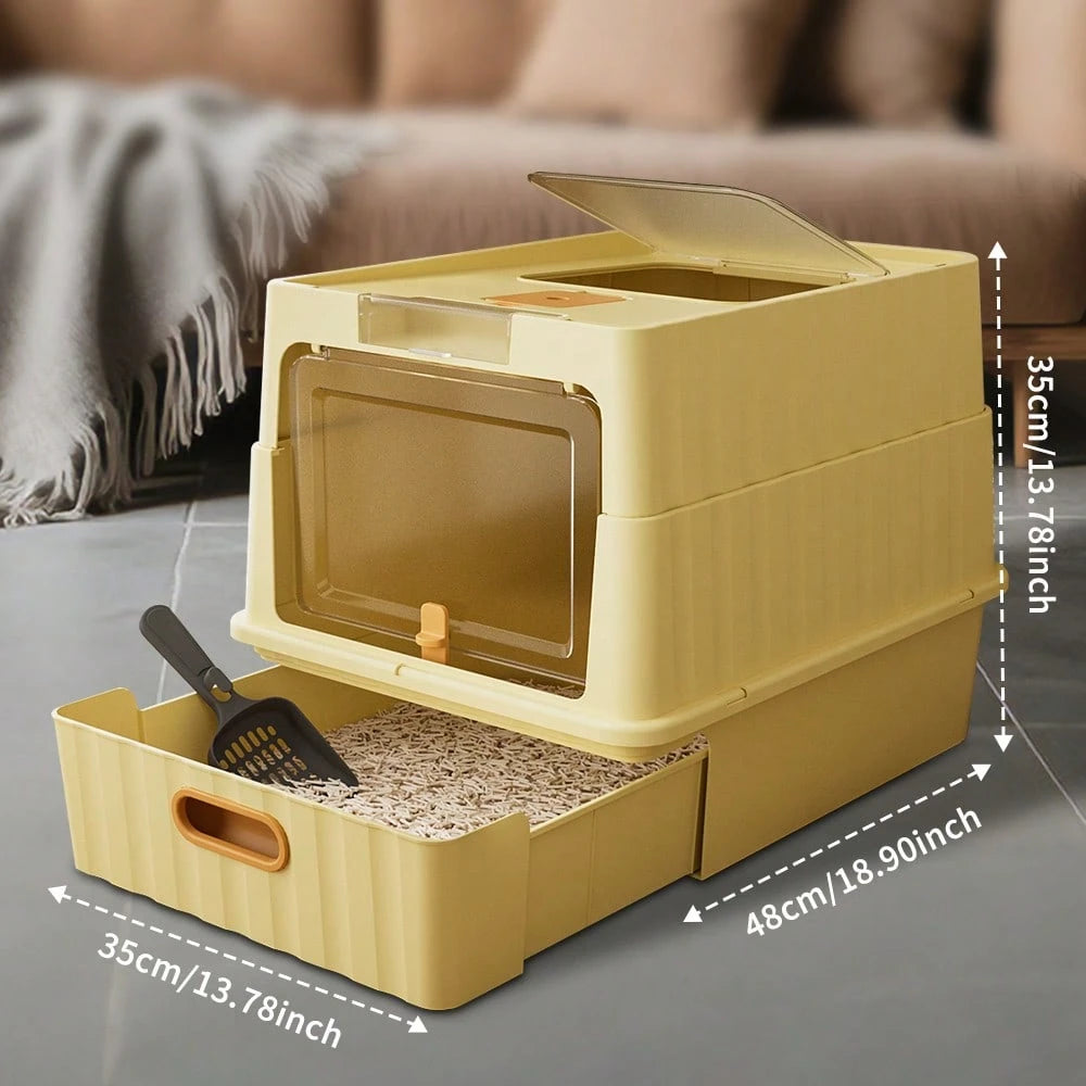 Cat Litter Box, Fully Enclosed, Odorless, Capacity Premium Cat 52*35*35cmDrawer-Style Enclosed Cat Litter Box – Large Odor-Control Kitty Toilet With Pull-Out Tray