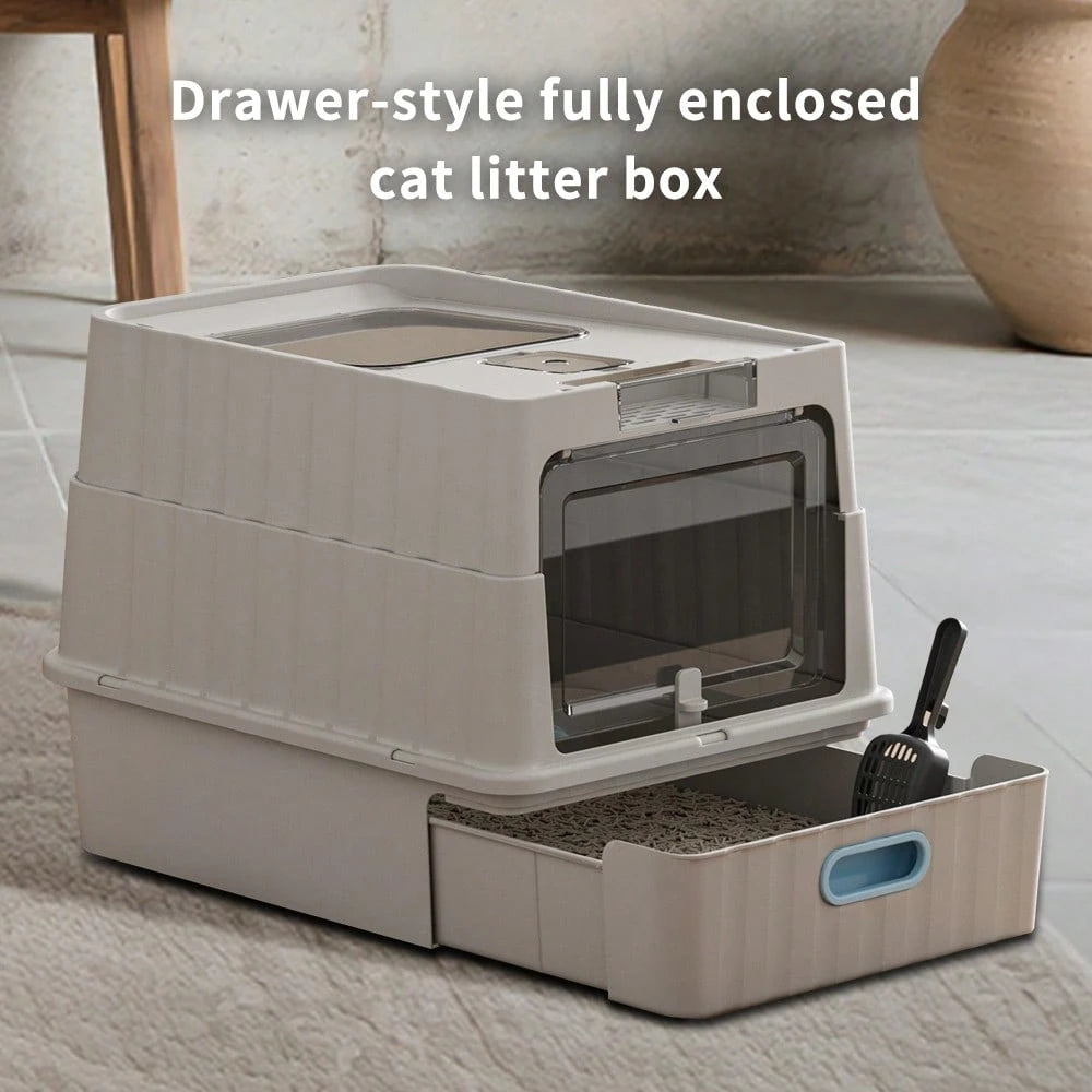 Cat Litter Box, Fully Enclosed, Odorless, Capacity Premium Cat 52*35*35cmDrawer-Style Enclosed Cat Litter Box – Large Odor-Control Kitty Toilet With Pull-Out Tray