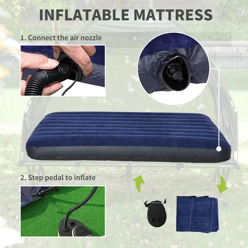 #Summervibes Outsunny 1/2 Person Foldable Camping Cot with Tent, Bedspread, Thick Air Mattress, 4-In-1 Elevated Camping Bed for Outdoor Hiking, Picnic, Travel,summerwins