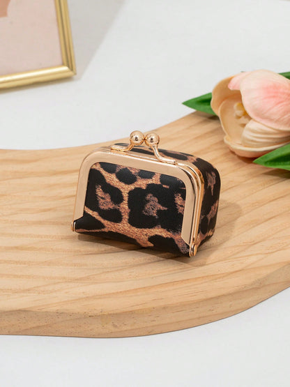 CHARM INFINITE Vintage Metal Frame Mini Coin Purse, Floral Leopard Print PU Small Wallet, Portable Earphone Lipstick Coin Storage Bag, Cute Bag Charm Accessory, Great Holiday Gift For Girls