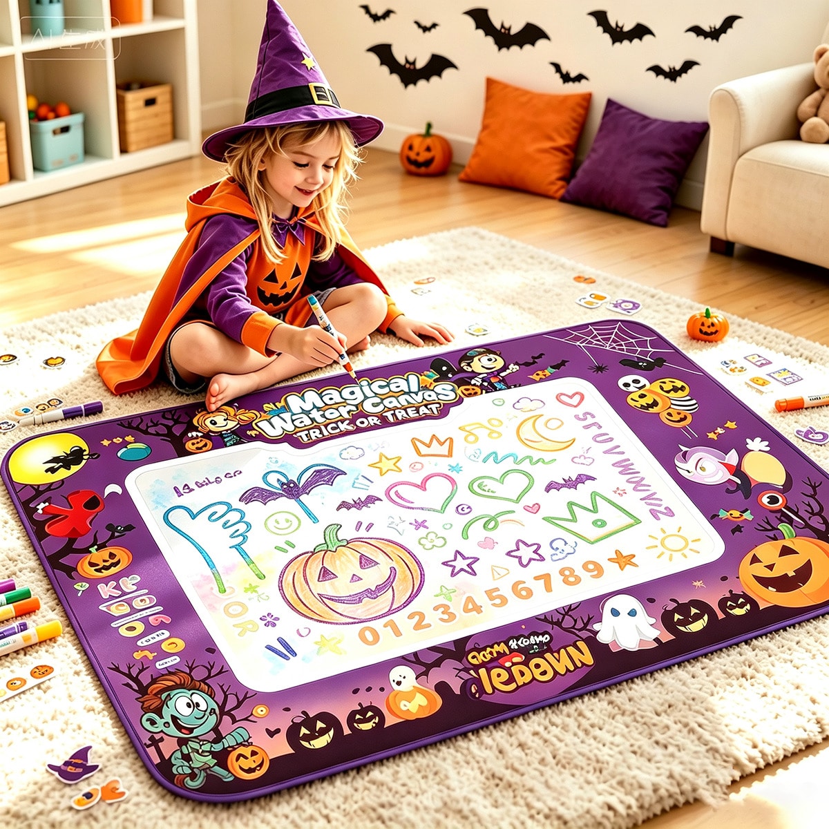 Children's Halloween Water Canvas, Reusable Magic Water Doodle Blanket, No-Wash Painting Mat, Educational Birthday Toy, Unleash Children's Imagination, Educational Toy, Birthday/Holiday Gift For Kids