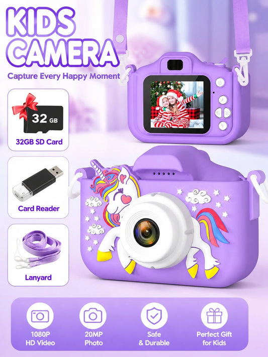Children's HD Digital Camera, Rechargeable Kids Selfie Camera With Photo Video Game Functions, Portable Mini Camera Toy For Boys Girls Age 3-12, Includes 32GB SD Card & Card Reader, Lightweight Educat