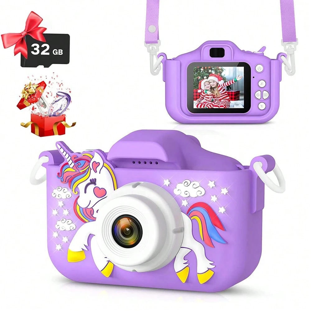 Children's HD Digital Camera, Rechargeable Kids Selfie Camera With Photo Video Game Functions, Portable Mini Camera Toy For Boys Girls Age 3-12, Includes 32GB SD Card & Card Reader, Lightweight Educat