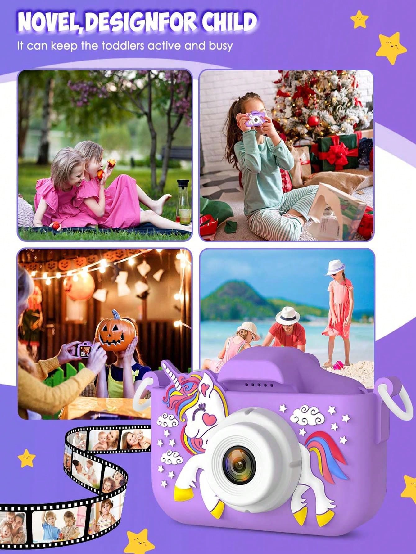 Children's HD Digital Camera, Rechargeable Kids Selfie Camera With Photo Video Game Functions, Portable Mini Camera Toy For Boys Girls Age 3-12, Includes 32GB SD Card & Card Reader, Lightweight Educat