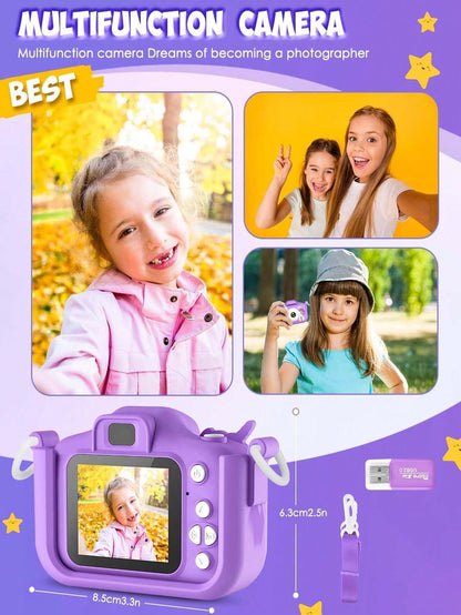 Children's HD Digital Camera, Rechargeable Kids Selfie Camera With Photo Video Game Functions, Portable Mini Camera Toy For Boys Girls Age 3-12, Includes 32GB SD Card & Card Reader, Lightweight Educat