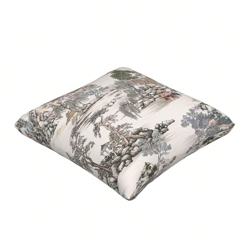 Chinoiserie Pattern Throw Pillow Covers Natural Scenic Botanical Tree Square Pillow Cover 18x18 Inch Set Of 2 Beige G Reen Decorative Pillowcase Cushion Cases Home Decor For Couch Sofa