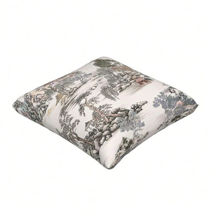 Chinoiserie Pattern Throw Pillow Covers Natural Scenic Botanical Tree Square Pillow Cover 18x18 Inch Set Of 2 Beige G Reen Decorative Pillowcase Cushion Cases Home Decor For Couch Sofa