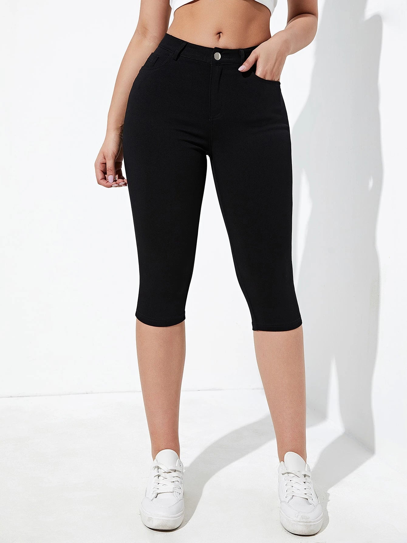 Chiquease Women Summer Casual Solid Slim Fit Capri Pants