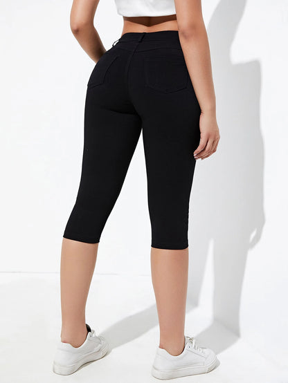 Chiquease Women Summer Casual Solid Slim Fit Capri Pants