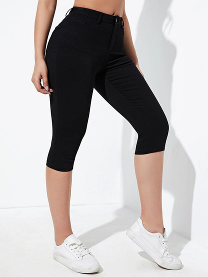Chiquease Women Summer Casual Solid Slim Fit Capri Pants