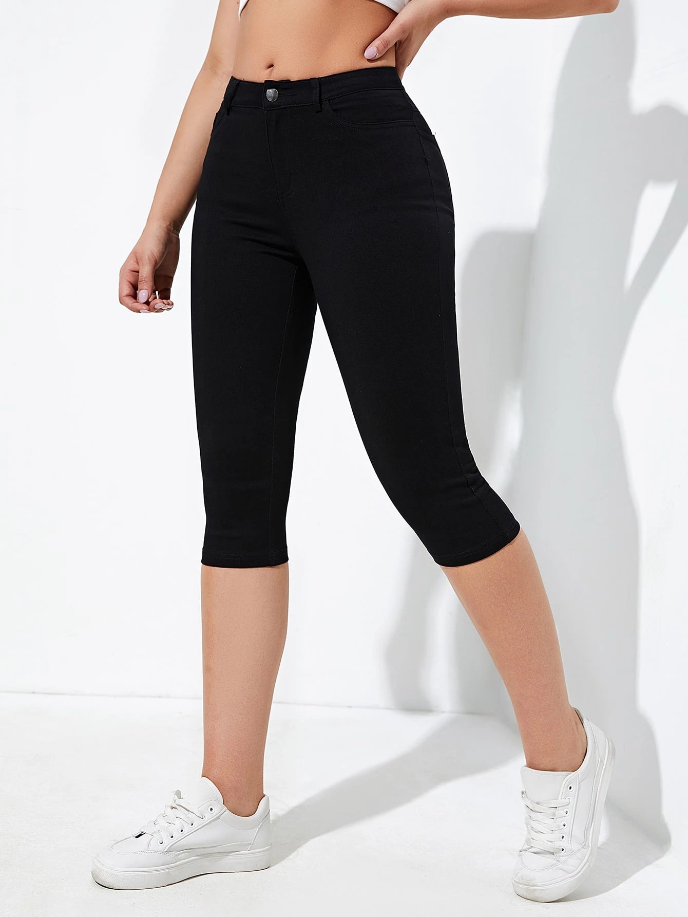 Chiquease Women Summer Casual Solid Slim Fit Capri Pants