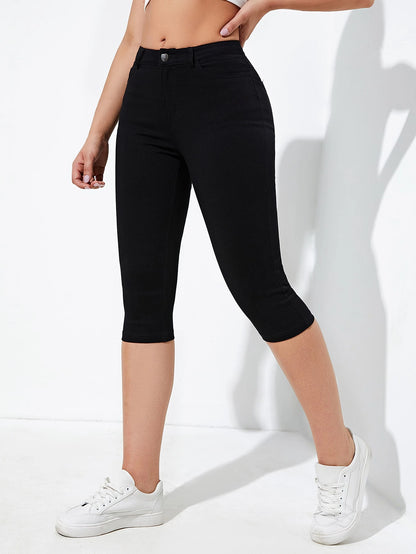Chiquease Women Summer Casual Solid Slim Fit Capri Pants
