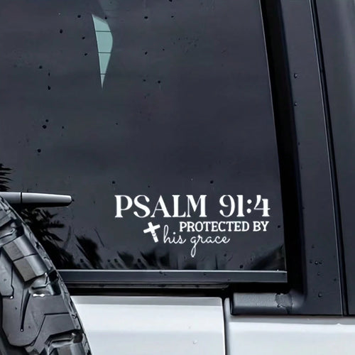 Christian Faith Psalm 91:4 Bible Cross Design Car Sticker, Suitable For Water Bottle Sticker, Laptop Sticker, Car Sticker, Glass Window Sticker, Car Decor Sticker