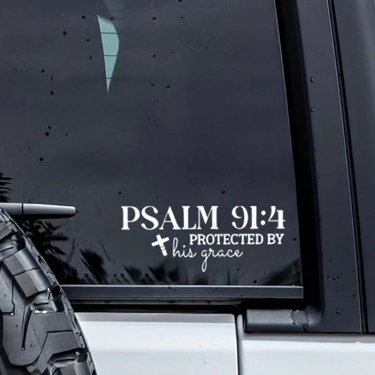 Christian Faith Psalm 91:4 Bible Cross Design Car Sticker, Suitable For Water Bottle Sticker, Laptop Sticker, Car Sticker, Glass Window Sticker, Car Decor Sticker