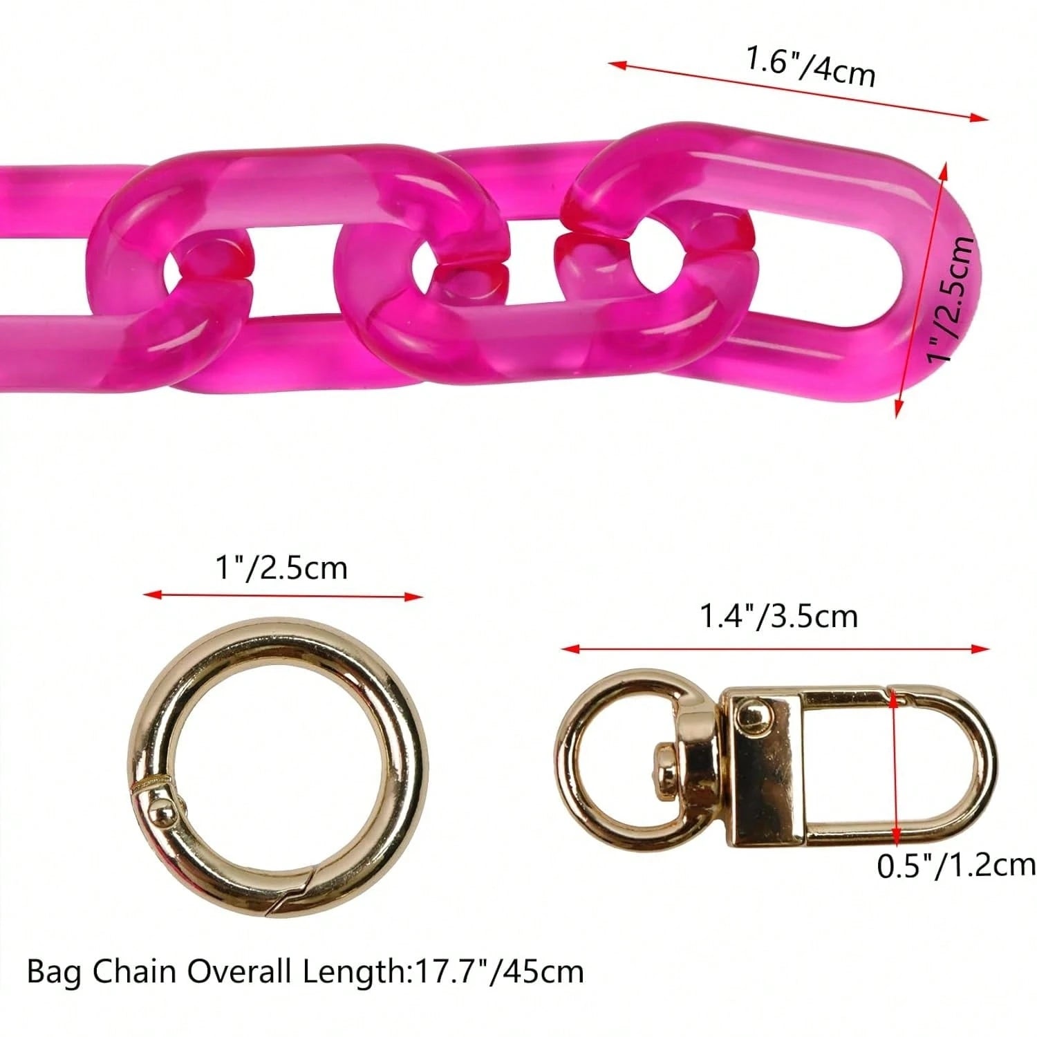 Chunky Acrylic Purse Strap Bag Chain Handle Purse Chain Replacement For Handbag Purse Shoulder Bag,(Rose, Length 17.7")