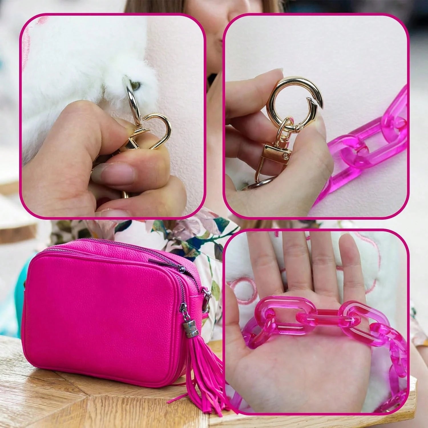 Chunky Acrylic Purse Strap Bag Chain Handle Purse Chain Replacement For Handbag Purse Shoulder Bag,(Rose, Length 17.7")